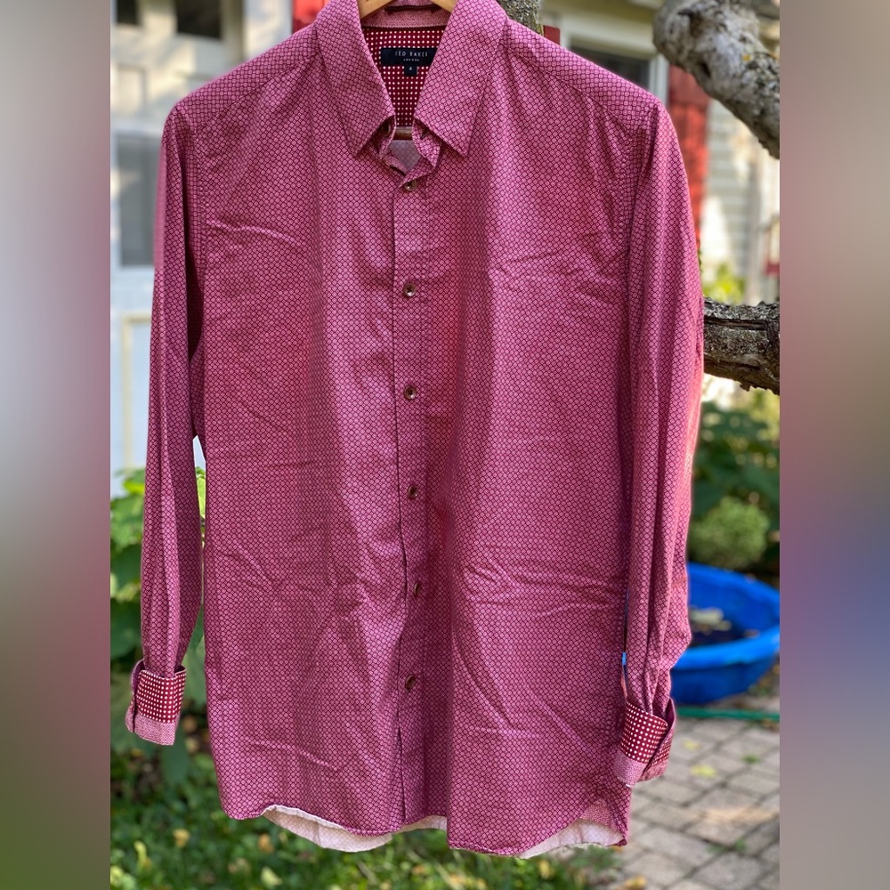 Ted Baker Men's Deep Red Patterned Shirt
